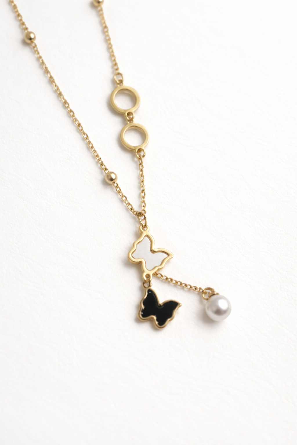 Butterfly Charm Pearl Necklace