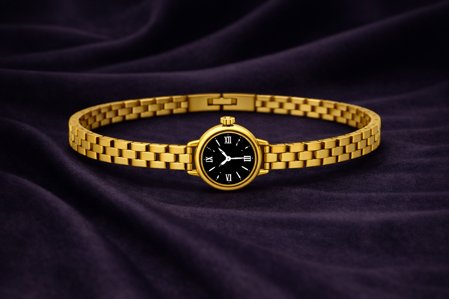 Golden Timepiece Bangle Bracelet