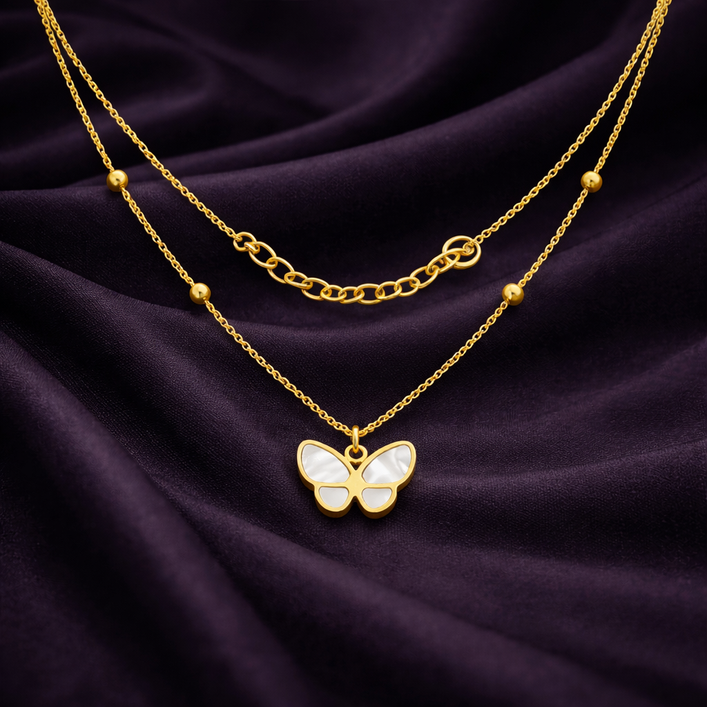 Layered Butterfly Charm Necklace